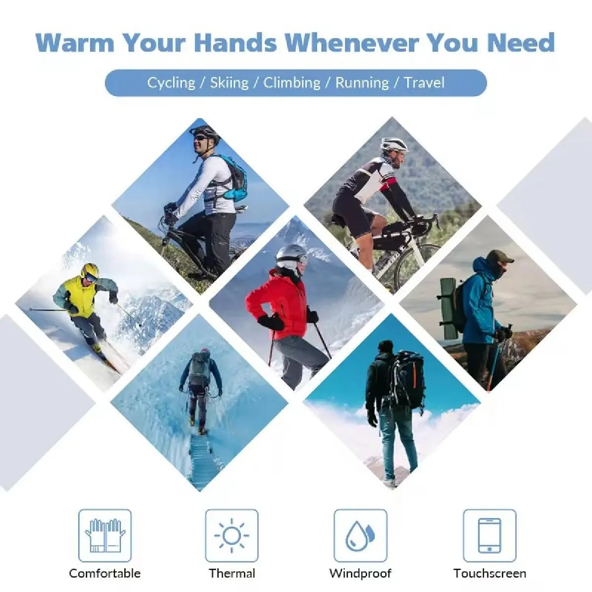 Winter Waterproof Thermal Touchscreen Gloves – Windproof and warm, ideal for cold-weather running, sports, hiking, and skiing.