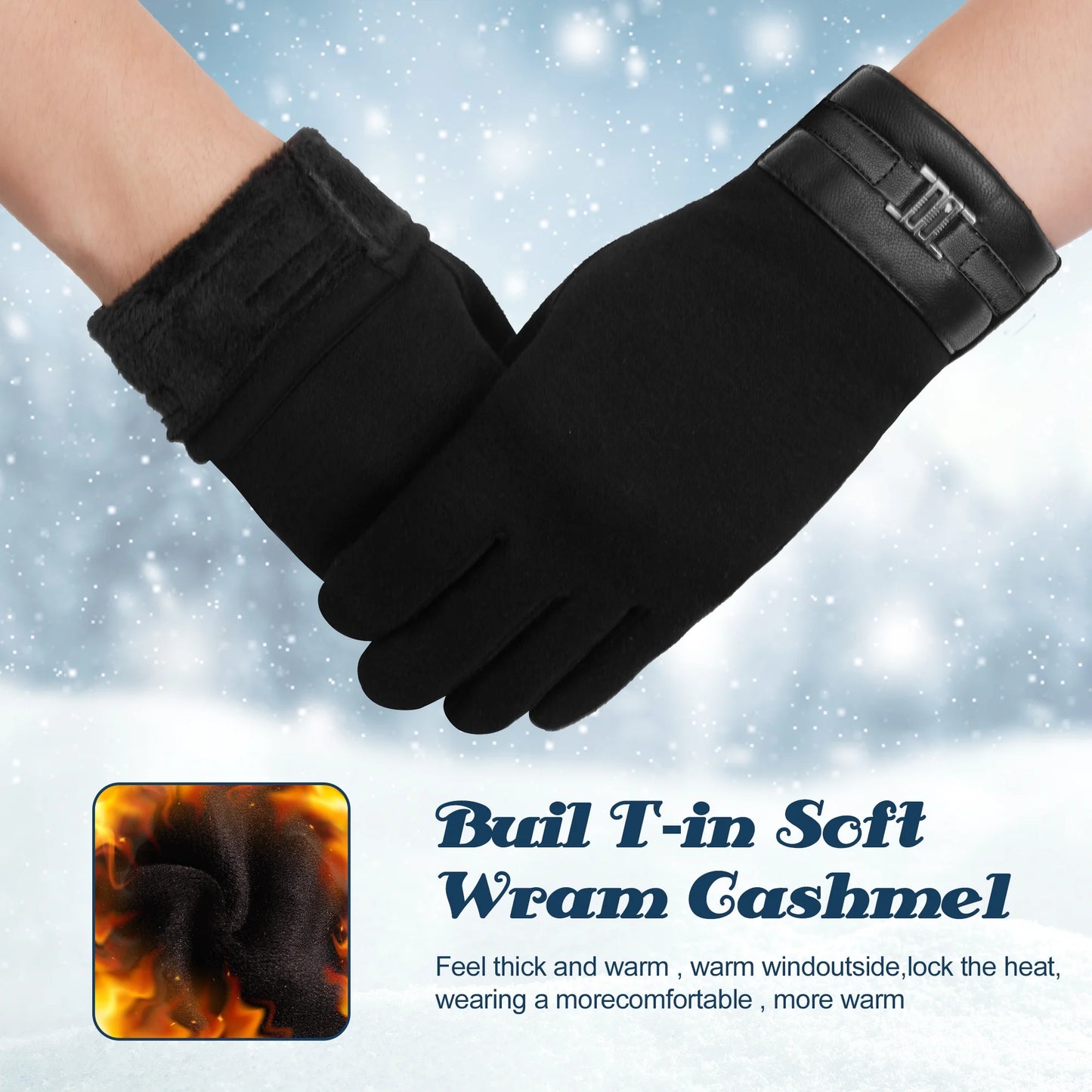 Men Winter Gloves Warm That Work On Touch Screen, Black